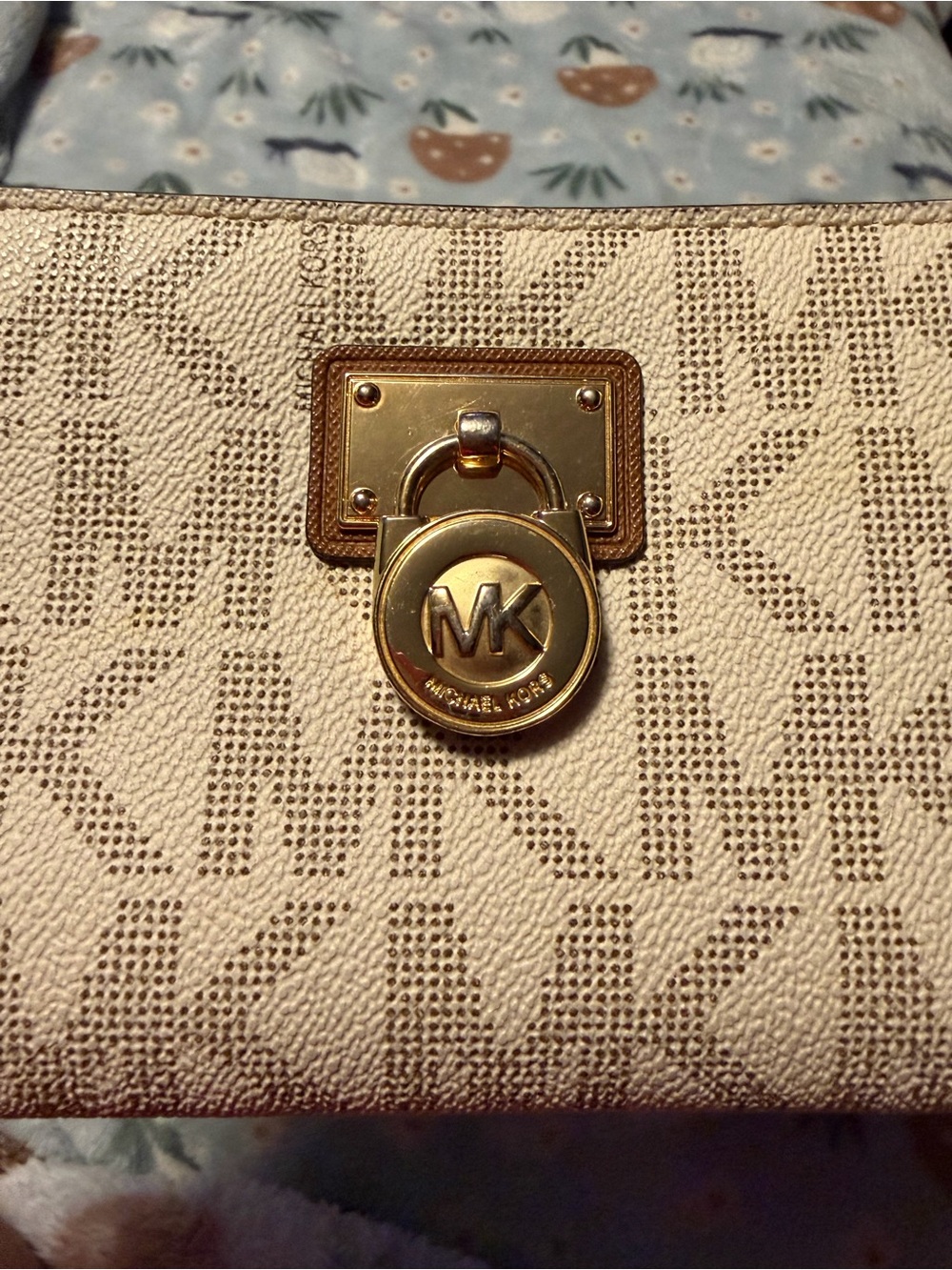 Michael Kors Cream Logo-Print Wristlet with Gold Hardware